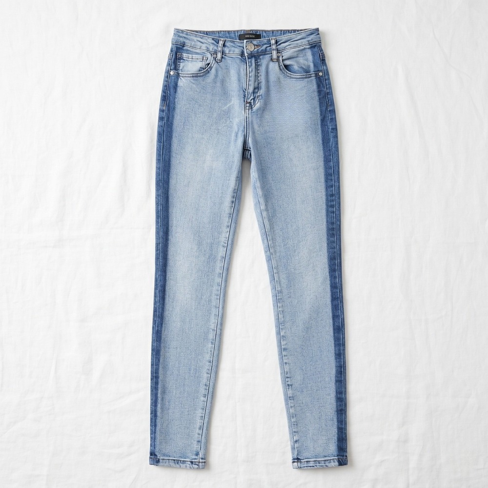 Forever 21 Skinny Jeans Womens 27 Light Wash Two Tone Side Stripe Slim Denim